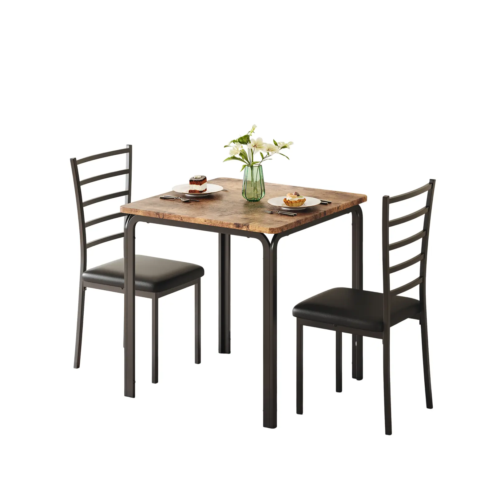 【GARVEE】Small Square and Glass Dining Table Sets for 2, Space-Saving Dinette with Upholstered Seats, Ideal for Kitchen, Dining Room, or Home Office, Available in Brown Wood and Black Glass