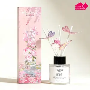 50ml Alcohol-Free Aesthetic Butterfly Reed Diffuser, Scented Flower Freshener, Long-Lasting Natural Essential Oil Floral Home Fragrance, Flameless Aromatherapy Room Decor Gift