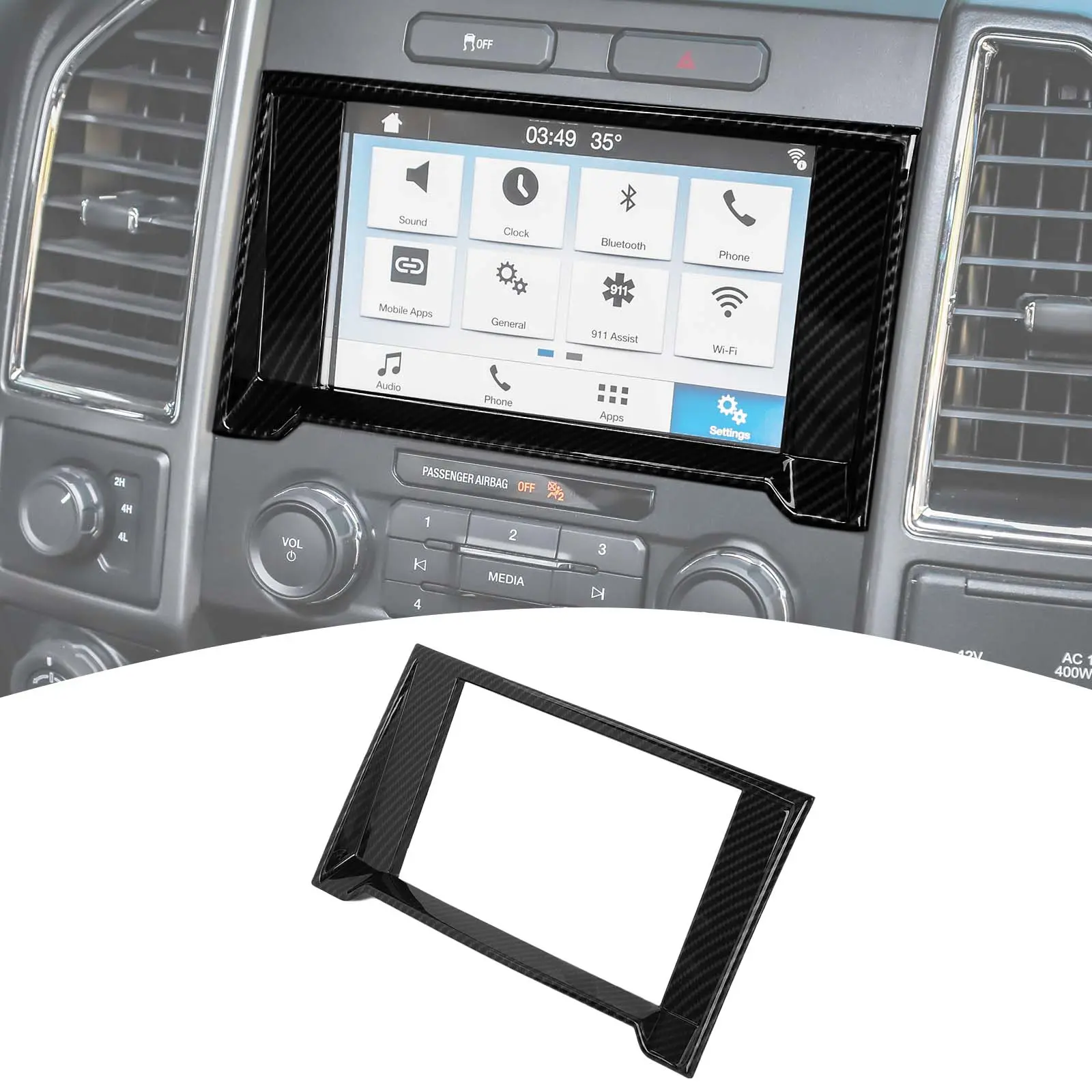 ABS Car Navigation GPS Radio Frame Trim - 3-Layer Coating Dashboard Cover, Automotive Decoration, Car Accessory for 2015-2020 Ford F150 Truck Interior, Truck Accessories