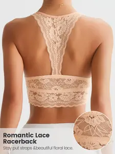 Women's Sexy Lace Bralette, V Neck Backless No Underwire Bra, Breathable Comfort Soft Short Top, Daily Date Night Wear