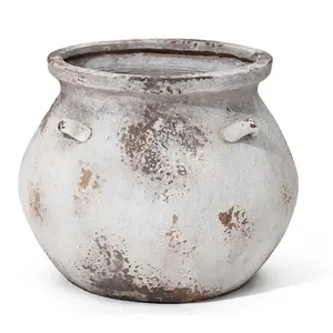 LuxenHome Off White Rustic Cauldron MgO PlanterPot