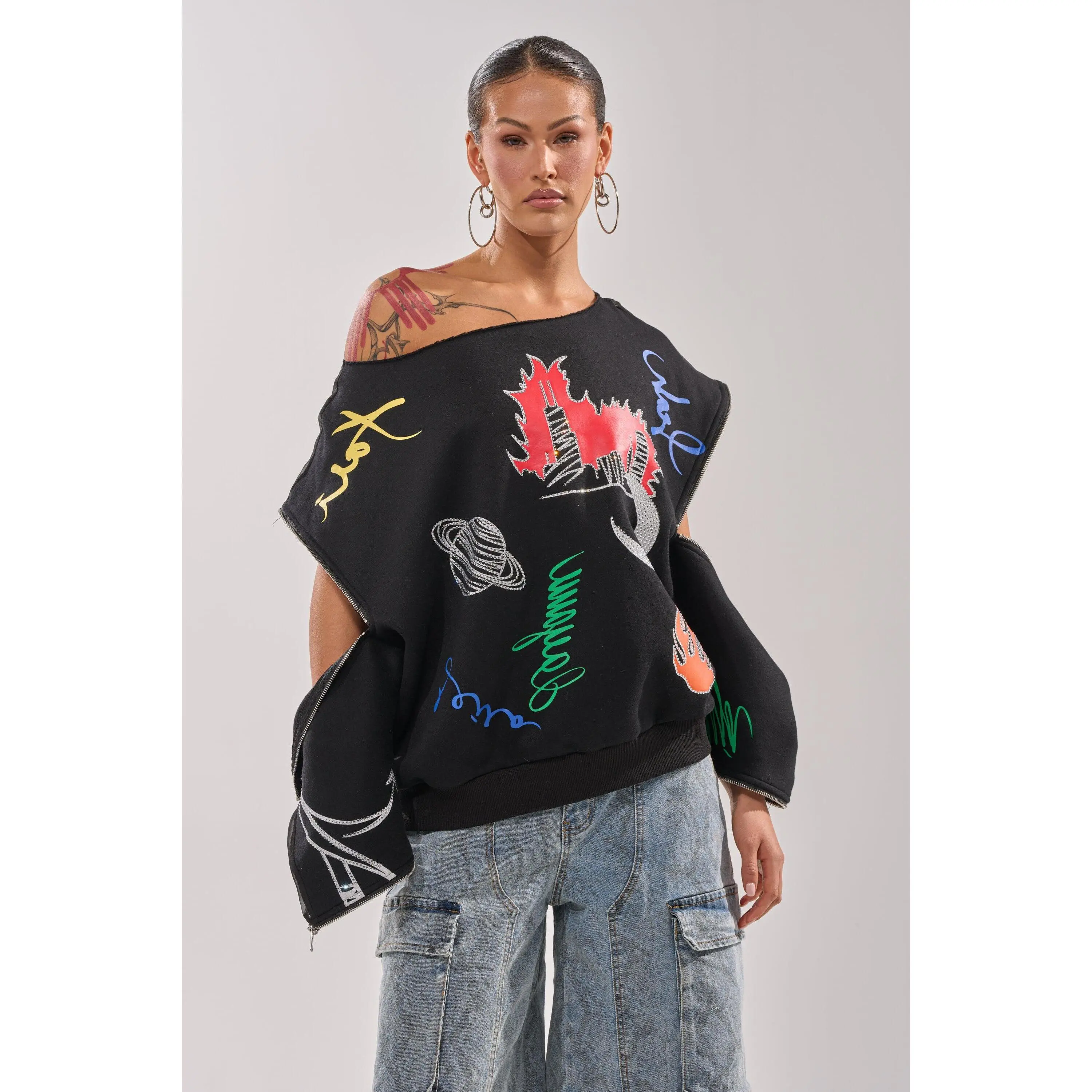 DEEP THOUGHTS OVERSIZED GRAPHIC SWEATSHIRT DEEP THOUGHTS OVERSIZED GRAPHIC SWEATSHIRT