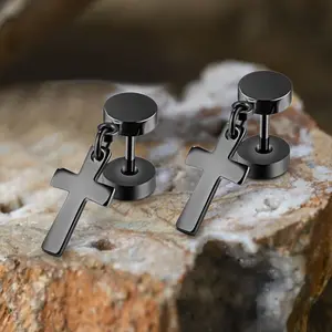 GTHIC Cross Design Dangle Earrings Stainless Steel Statement Jewelry for Men Women Daily Wear