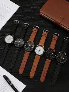 Men's Business Fashion Round Dial Analog Quartz Watch, without Box, Business Fashion Watches, Fashion Watch Set for Party, Daily Decor, Trendy All-match & Exquisite Watch Set for Gift, Casual Trendy Wristwatch