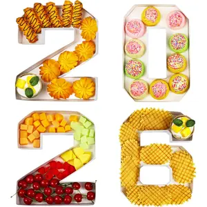 4 Pack 10.25 inch Fillable 2026 Cardboard Numbers Charcuterie Tray for Graduation Parties Candy Display Box Cardboard Decor White