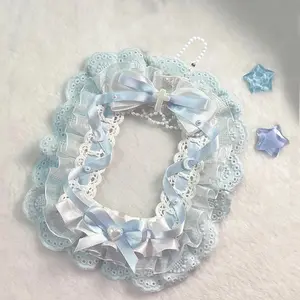 Blue Cute Lace Photo Card Holder, Butterfly Net DIY Pendant with Chain, Anime Character Collectible Card Protector, Loli Polaroid 3 Inch Clip
