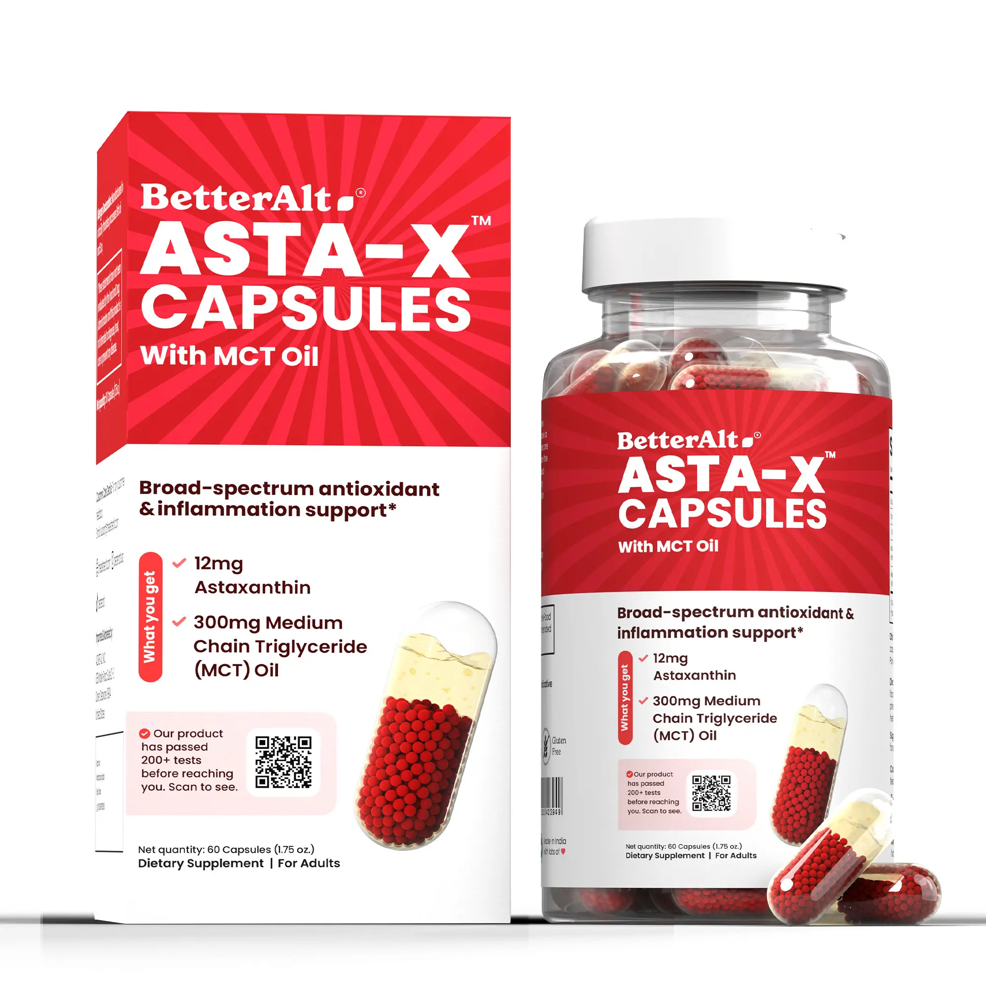 BetterAlt Asta-X Capsules | Antioxidant & Anti-Inflammatory Support for Skin, Eyes & Brain | Advanced Beadlet In-Liquid Technology