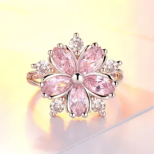 Luxurious and Charming Synthetic Zircon Pink Cherry Blossom Women's Ring, Birthday Gift, Gift Jewelry for Women