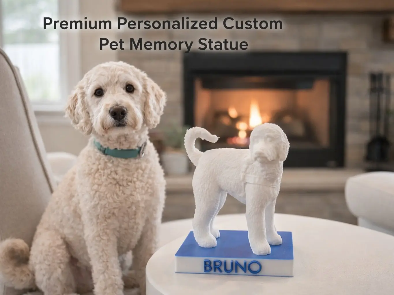 Premium Custom Pet Memory Statue from Slate3D - 3D Printed Hand-Painted Pet Keepsake with Personalized Name Base