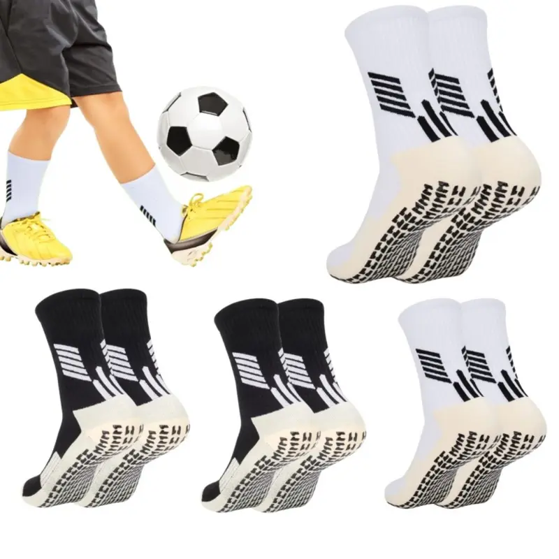 Unisex Comfortable Cotton Grip Soccer Socks Set (4-Pair) - Anti-Skid Dots, Football Accessories, Running Use, Easy Wash, 3 Color Selections, Christmas Festive Party Gift (Home & Festive Party Supplies)