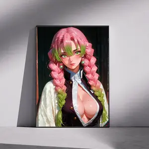 Mitsuri Kanroji inspired vibrant demon slayer anime illustration for bedroom and gaming room decor POSTER wall art highlighting dynamic sword energy and colorful manga style, anime wall art, demon slayer poster, manga art print, otaku