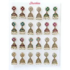 Polki Small Jhumka Pack - 12 Colors Traditional Indian Jewelry with Elegant Pearl Details