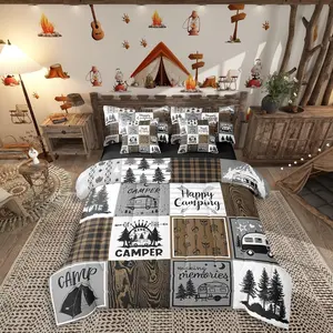 Feelyou 7-Piece Rustic Farmhouse Buffalo Plaid Bedding Set - Rv Camper Bed-in-A-Bag, Decorative Microfiber Comforter Set, Decorative Bedding Set, Microfiber Bedding Set