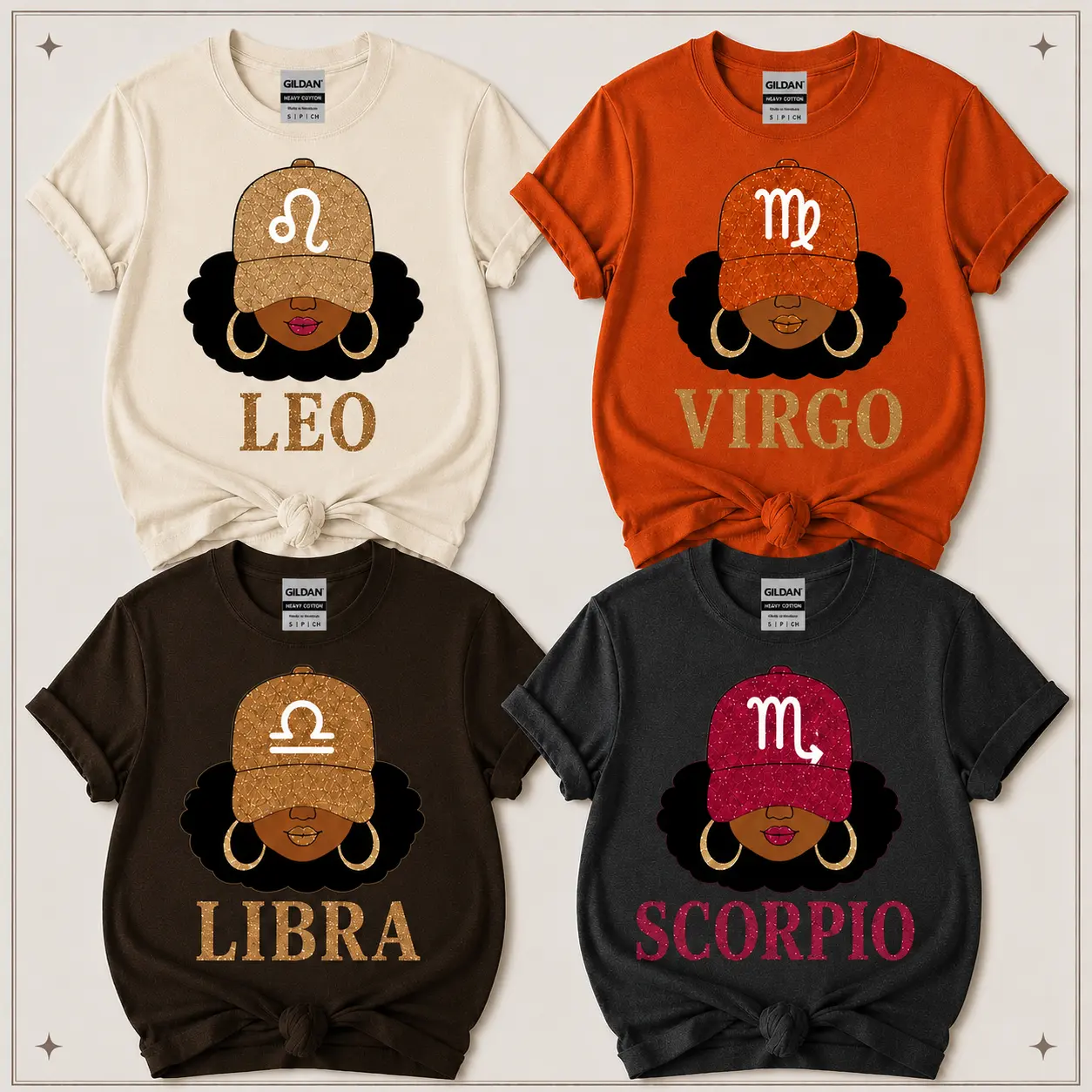 12 Zodiac Girl Shirt, Black Girl Astrology T-Shirt, Leo Virgo Libra Scorpio Tee, Afro Girl Zodiac Graphic Shirt, Glitter Cap Horoscope Apparel - DarkFlex Womenswear