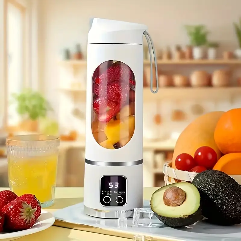 Portable Juicer, USB Rechargeable Juice Extractor Cup with LED Display, Fruit Juicer, Vegetable Juicer, Suitable for Outdoor Carrying Use, BPA Free Eco-friendly Juicer Machine, Travel Mate and Kitchen Gadgets, Valentine's Day Gifts for Adults
