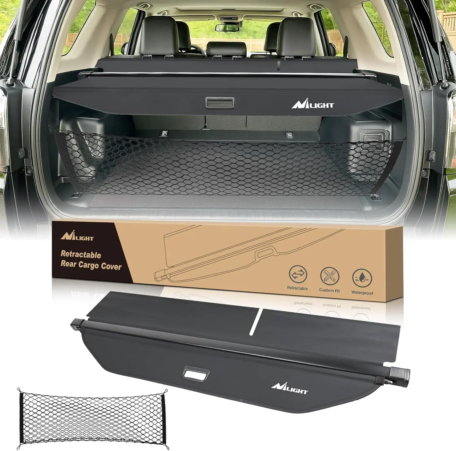 Nilight Custom Fit Retractable Car Cover for Toyota 4Runner 2010-2024 SUV, Waterproof Durable Fabric Car Protector, UV Protection Privacy Shield, Vehicle Accessories with Storage Net, Easy-Install, Suv Car Cover