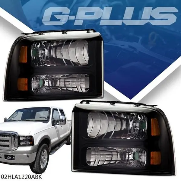 G-PLUS Car Exterior Upgrade Headlight Assembly, Clear/Black Pair for 2005-2007 Ford F250 F350 F450 F550 Super Duty, Driver & Passenger Side