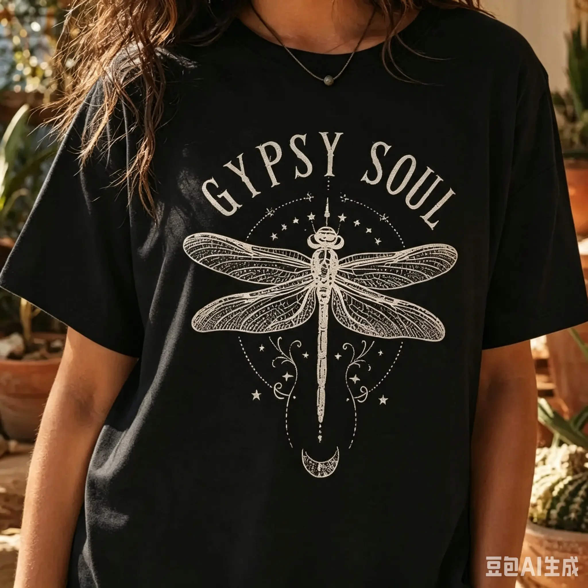 Boho Dragonfly Shirt Women Gypsy Soul Graphic Tee Plus Size Vintage Mystical Top