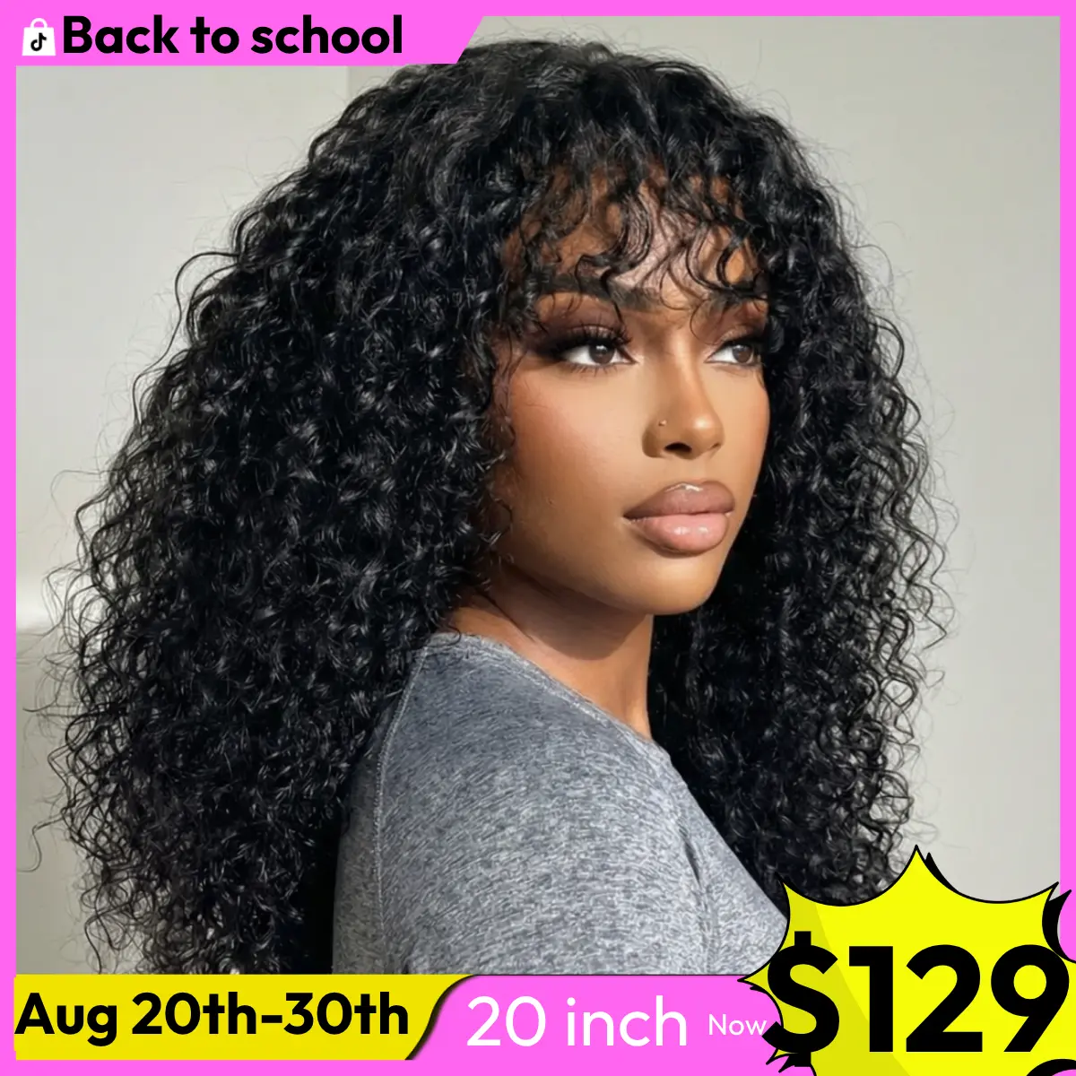UNice Shaggy Waves Big Hair Wigs with Bangs Glueless 4X2 Lace T Part Human Hair Wigs Pre-Styled Wig with invisi Drawstring summer wig SummerArrvials #SoHoChic #TikTokShopBackToSchool