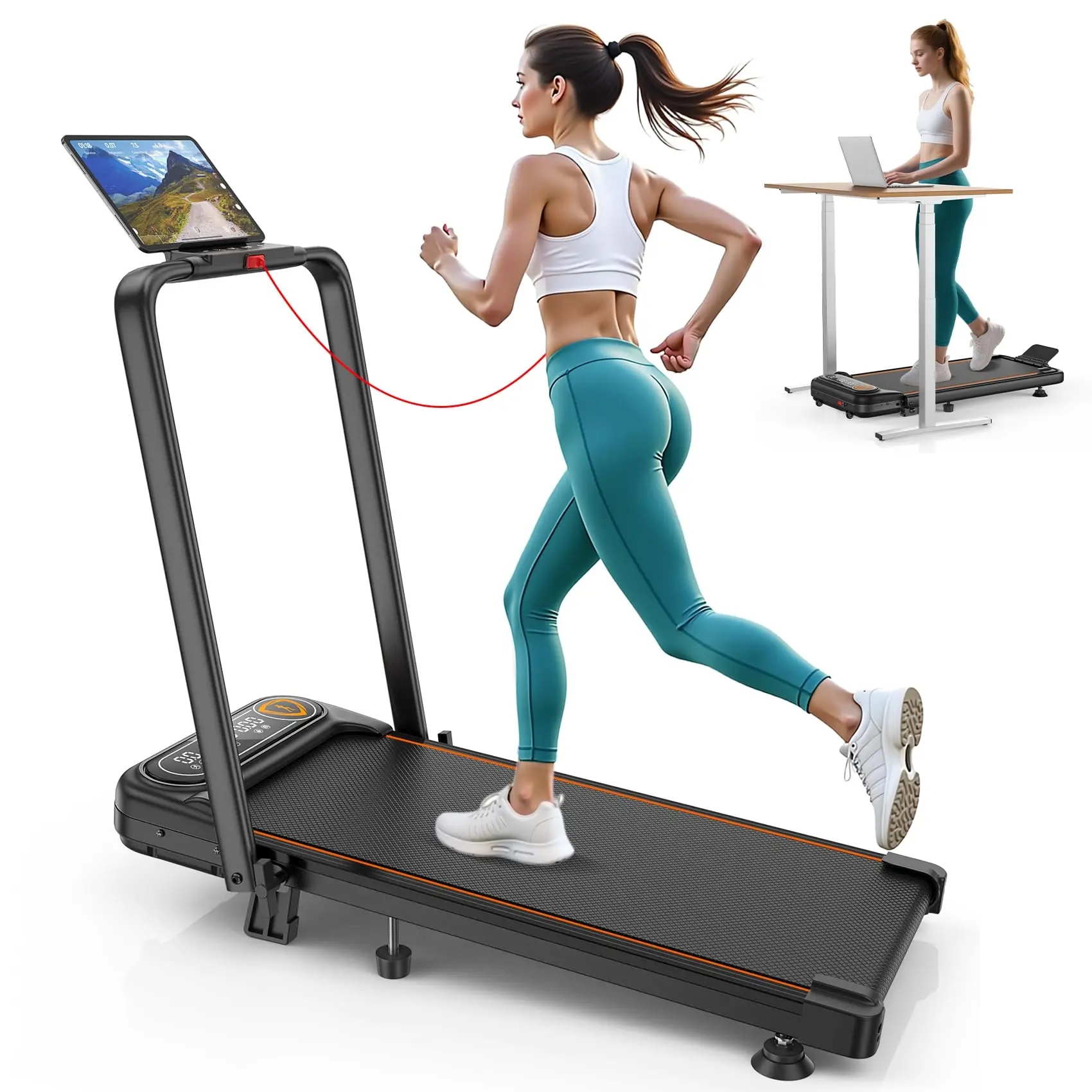 Trisomy 380 3.5HP Incline Walking Pad Treadmill with RGB Light & Handlebar, 350lbs Capacity Smart App Home Gym