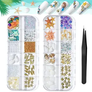 Summer Beach Nail Art Rhinestones – Ocean Theme Shell, Starfish, Sea Conch Rivets – 3D DIY Manicure Supplies for Acrylic, Press-on Nails – Great for Beach Wedding, Vacation Nails