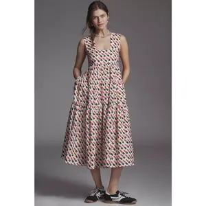 Anthropologie The Helena Square-Neck Smocked Tiered Midi Dress X-SMALL