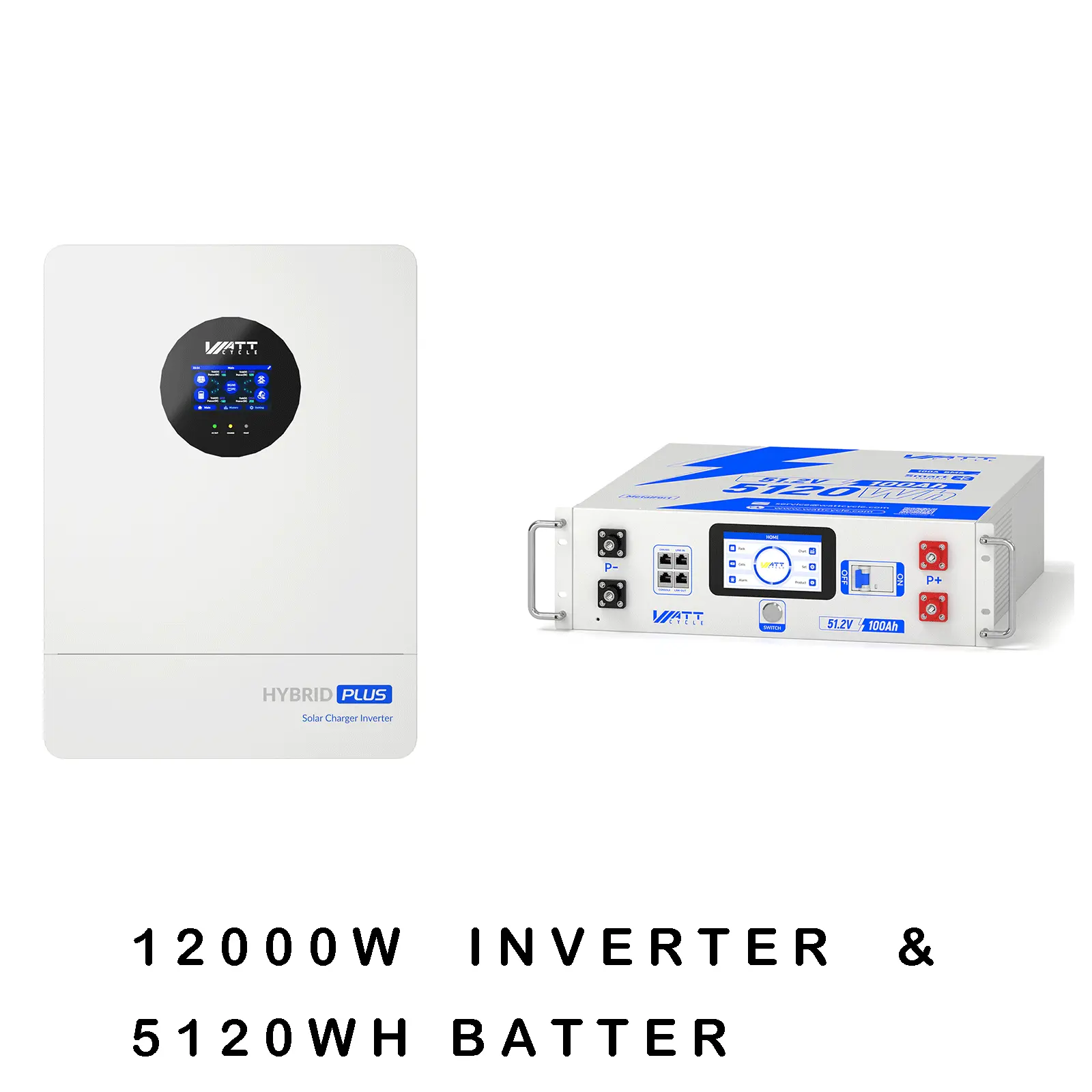 【12kw Inverter+5kw battery】WattCycle Storm-Ready Power System Kit - 48V 12kW Hybrid Inverter, WattCycle V2.5 48V 100Ah 5.12kWh Server Rack LiFePO4 Battery with Smart Monitoring Fast Charging - Solar Powered Home Backup Off-Grid & Home Solar System