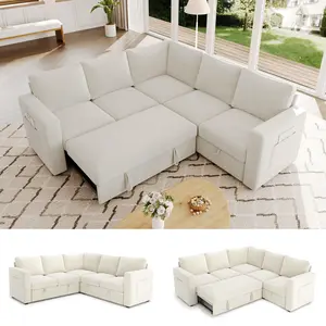 【4 Packages】83.5" Sectional Sleeper Sofa with Pull Out Couch, Modern 5 Seat L Shaped Modular Couch, Sectionals Modular Sofa with Storage, Comfy Sectional Couches for Living Room & Apartment