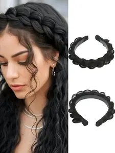 Women's Elegant Braided Hairband, Synthetic High-Temperature Fiber Fake Hair Extension, Anti-Slip Grip, Daily Use Fashion Accessory