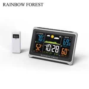 Rainbow Forest 7.4-inch Weather Station Wireless Indoor and Outdoor Thermometer, Color Display Weather Thermometer, Digital Thermometer with Barometer, Calendar, Adjustable Backlight