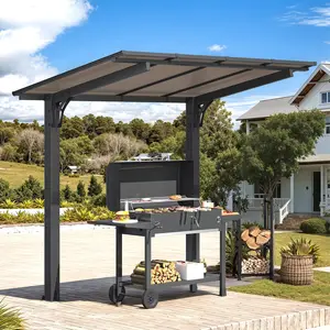 【1/2/3 Packages arrived at different times】AECOJOY Gazebo Outdoor Pergola for Patio with Lean to Hard Top Grill, Clearance with Roof, Small Wall-Mounted Heavy Duty Awnings Adjustable Canopy
