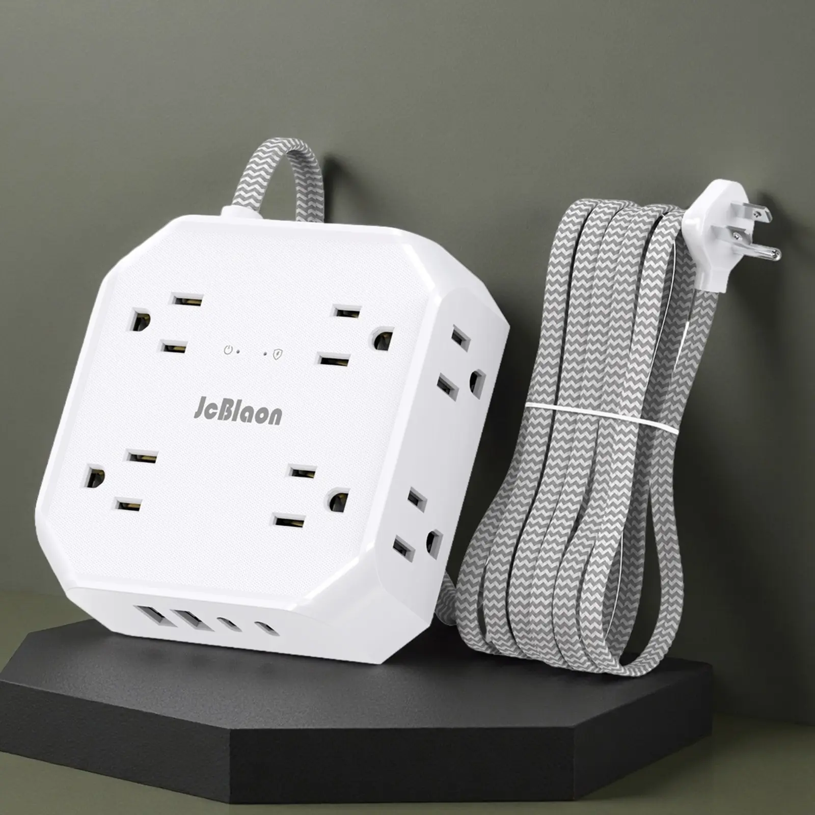 5 Ft Surge Protector Power Strip - 8 Widely Outlets with 4 USB Ports, 3 Side Outlet Extender with 5 Feet Extension Cord, Flat Plug, Wall Mount, Desk USB Charging Station