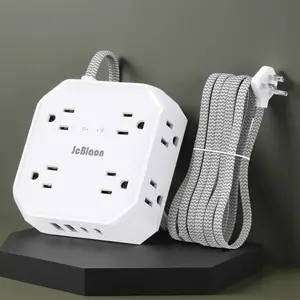 5 Ft Surge Protector Power Strip - 8 Widely Outlets with 4 USB Ports, 3 Side Outlet Extender with 5 Feet Extension Cord, Flat Plug, Wall Mount, Desk USB Charging Station