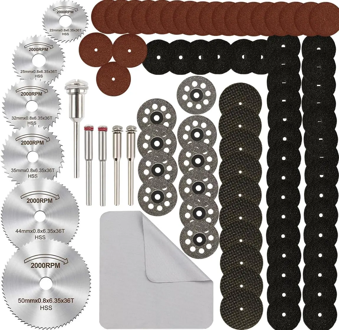 Wheel Set for Rotary Tool, 88 count HSS Circular     Glass Plastic Metal Stone  Drill Wheels Kit with Mandrels for Dremel