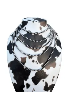 3mm Sterling Silver Navajo Pearl Style Beaded Necklace w/ 2 inch extender