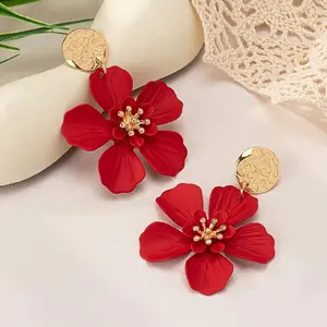 Vibrant Petal Drop Flower Stud Earrings - 3D Flower Earrings, Brightly Colored Earrings, Dainty Casual Style Costume Fashion Jewelry Accessories