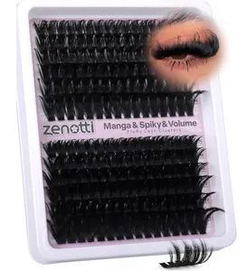 Fluffy Lash Clusters with Spikes 180D+280D Thick Spiky Cluster Eyelash Extensions 14-24MM Long Lash Clusters Wispy Individual Lashes Manga Eyelashes Extension at Home by zenotti
