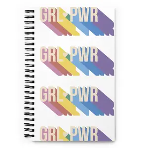 Journal Notebook Spiral Metal Binding, 140 Dotted Pages Soft Cover, Girl Power Print Graphic journal