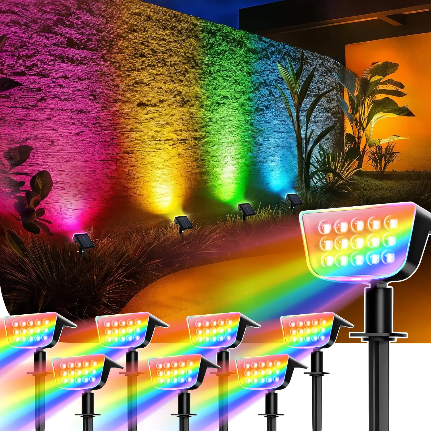 Upgrade RGB Landscape Spotlights,Christmas Solar Outdoor Lights with RGB Cycle Color Changing/Warm White/6 Fixed Color,Brighter with Light-gathering Concave Lens,Auto ON/OFF & Waterproof for Walkway Backyard Patio Yard Garden Halloween Accent Lightingng s