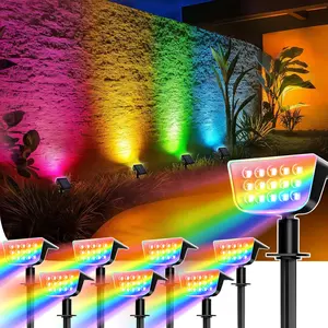 Upgrade RGB Landscape Spotlights,Christmas Solar Outdoor Lights with RGB Cycle Color Changing/Warm White/6 Fixed Color,Brighter with Light-gathering Concave Lens,Auto ON/OFF & Waterproof for Walkway Backyard Patio Yard Garden Halloween Accent Lightingng
