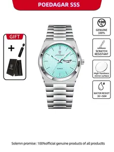POEDAGAR Exquisite Casual Men's Watch Stainless Steel Waterproof Night Light Fashion Quartz Analog Wristwatch Men's Watch Date Week Men's Watch Fashionable Wristwatch Waterproof Watch