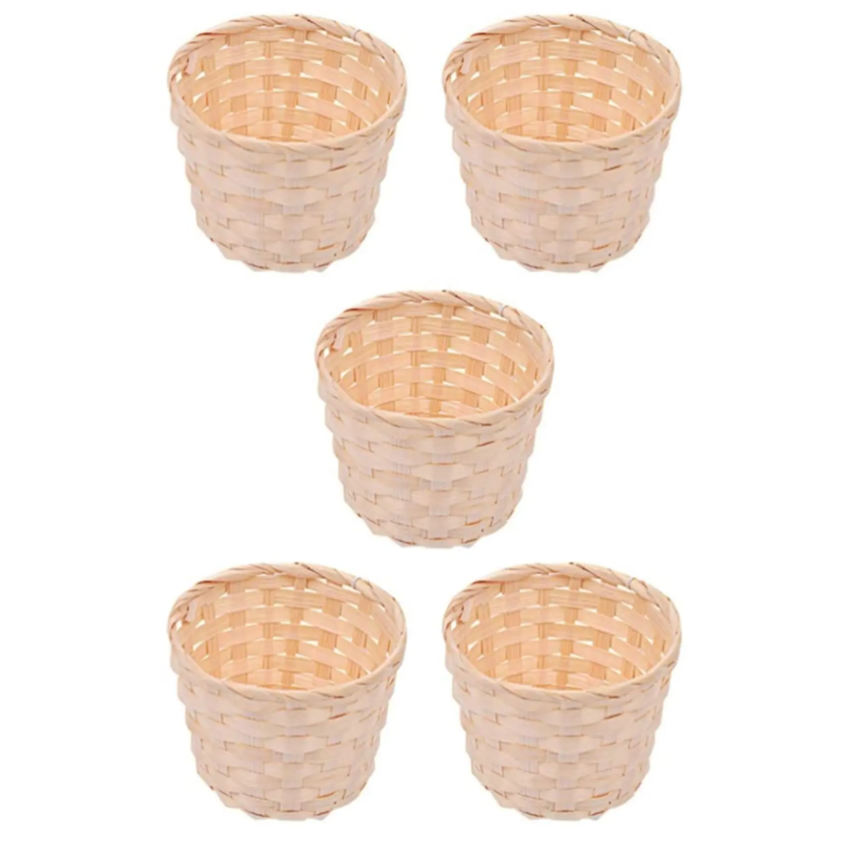 5PCS Bamboo Decorative Mini Woven Baskets Without Handles, Car Interior Organiser, for Party Favors & Crafts (7.5X6cm)