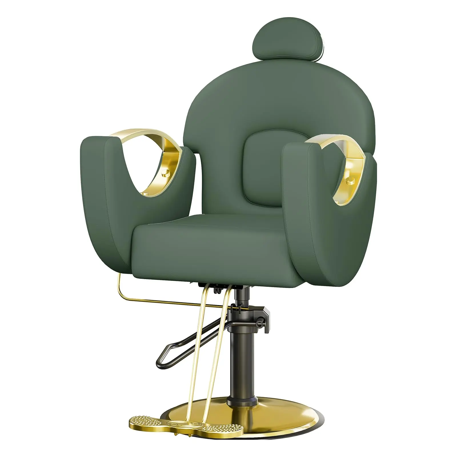 Garvee Reclining Salon Chair with Foot Rest, Heavy Duty Adjustable Hydraulic Pump, 360 Degree Swivel Barber Chair for Styling and Braiding in Home or Barbershop - Green & Gold