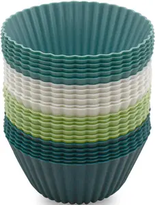 24 Pack Silicone Baking Cups Reusable Muffin Liners Non-Stick Cup Cake Molds Set Cupcake Silicone Liner Standard Size Silicone Cupcake Holder Silicon Cups for Baking Bpa Free (4 Colors)
