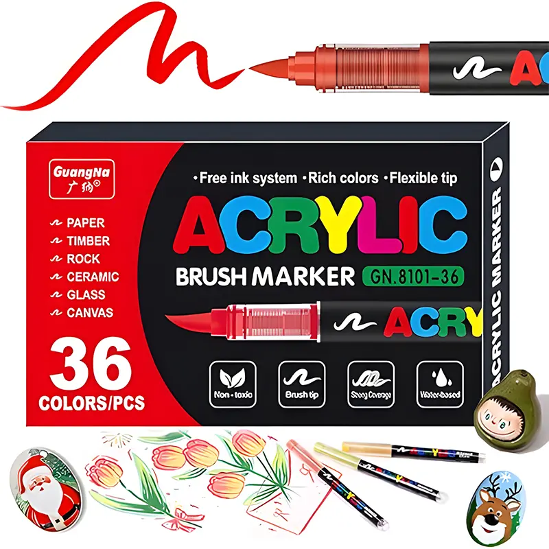 36-Color Multifunction Straight Liquid Acrylic Graffiti Markers with Bag - 2.5ml per Piece, High-Saturation Ink, Direct Supply, Long-Lasting, Elastic-Flexible Tip, Contemporary DIY Crafts Kit for Canvas, School Classroom Art Supplies