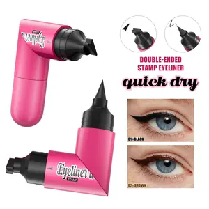 Natural Dual-Ended Eyeliner Pen, Waterproof Liquid Liner, Sweatproof, Quick-Dry Stamp Design, Long-Lasting Eye Makeup Tool