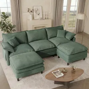 [2-3 Packages Shipping] Copiae 108" -143.7” L/U-Shaped Modular Cloud Sofa, Movable Dual-Function Ottomans Convertible to Coffee Table, Corduroy Sectional Couch with Three-Layer High-Resilience Foam Cushions, Easy Assembly for Apartment