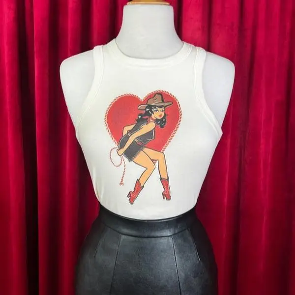 Heart Wrangler Vintage Y2K Crop Tank Top, Gift For Graphic Womenswear Crewneck Tee