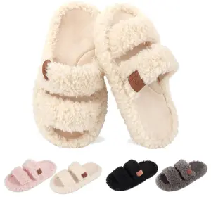 SANPON Women's Plush Cotton Open Toe Slip-On Slippers - Below Ankle, Round Toe, Rubber Sole, Anti-Slip Grip, Arch Support, Lightweight, Preppy Look, Comfortable Stylish Indoor Winter Bedroom Shoes,summervibes