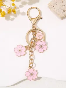 Stylish Initial Keychain, Fashionable Zinc Alloy Keychain, Dripping Flower Charm, Elegant Letter Key Ring for Women & Students, Perfect Accessory for Handbags & Backpacks